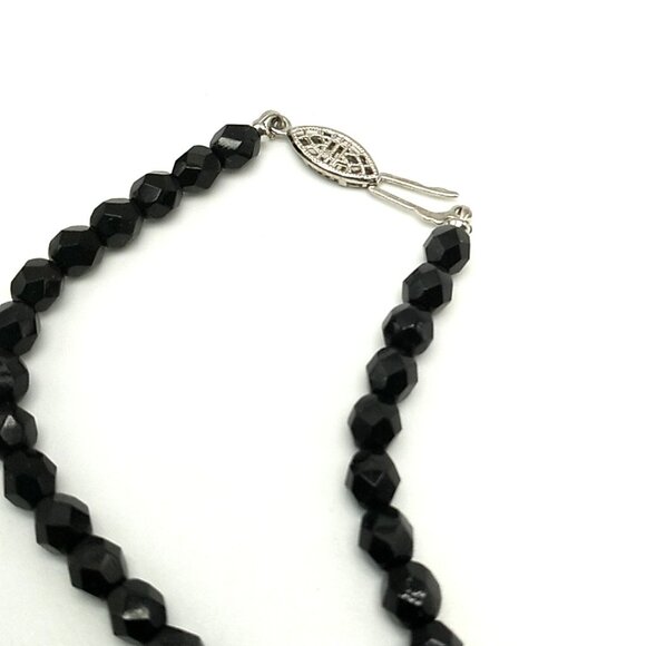 Vintage-Style Faceted Black Beaded Necklace with Rhinestone Rondelle Accents - Picture 6 of 16